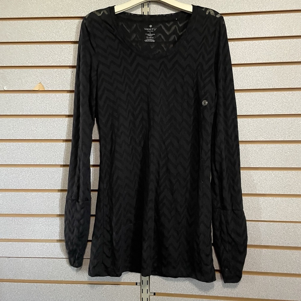 Vanity L Long Sleeve Sheer Chevron Black‎ Shirt Long Undershirt